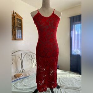 PRIVATE LUXURIES Sheer Red Lace Floral Night Dress Size M